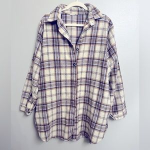 CUTE 1X Oversized Knee Length Blue, Cream, & Brown Flannel